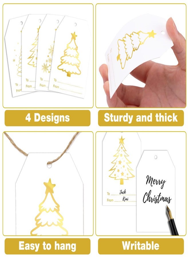 G2PLUS 60Pcs Gold Christmas Gift Tags - 4 Styles Christmas Name Tags, Xmas Tree Holiday Paper Gift Tags with String for DIY Crafts, Party Favors, Gift Exchange, Stocking Stuffers - Image 3